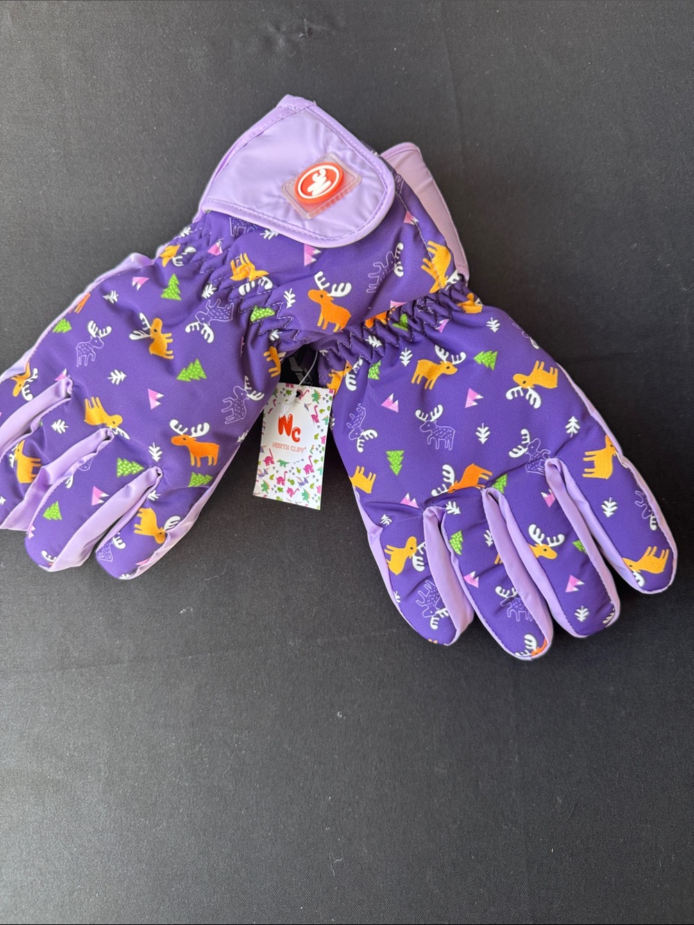 Kids Purple Moose Print Winter Gloves